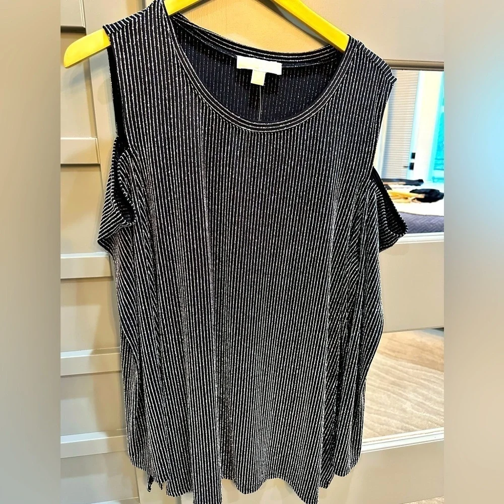 Michael Kors Silver and Black Cold Shoulder Top NWT